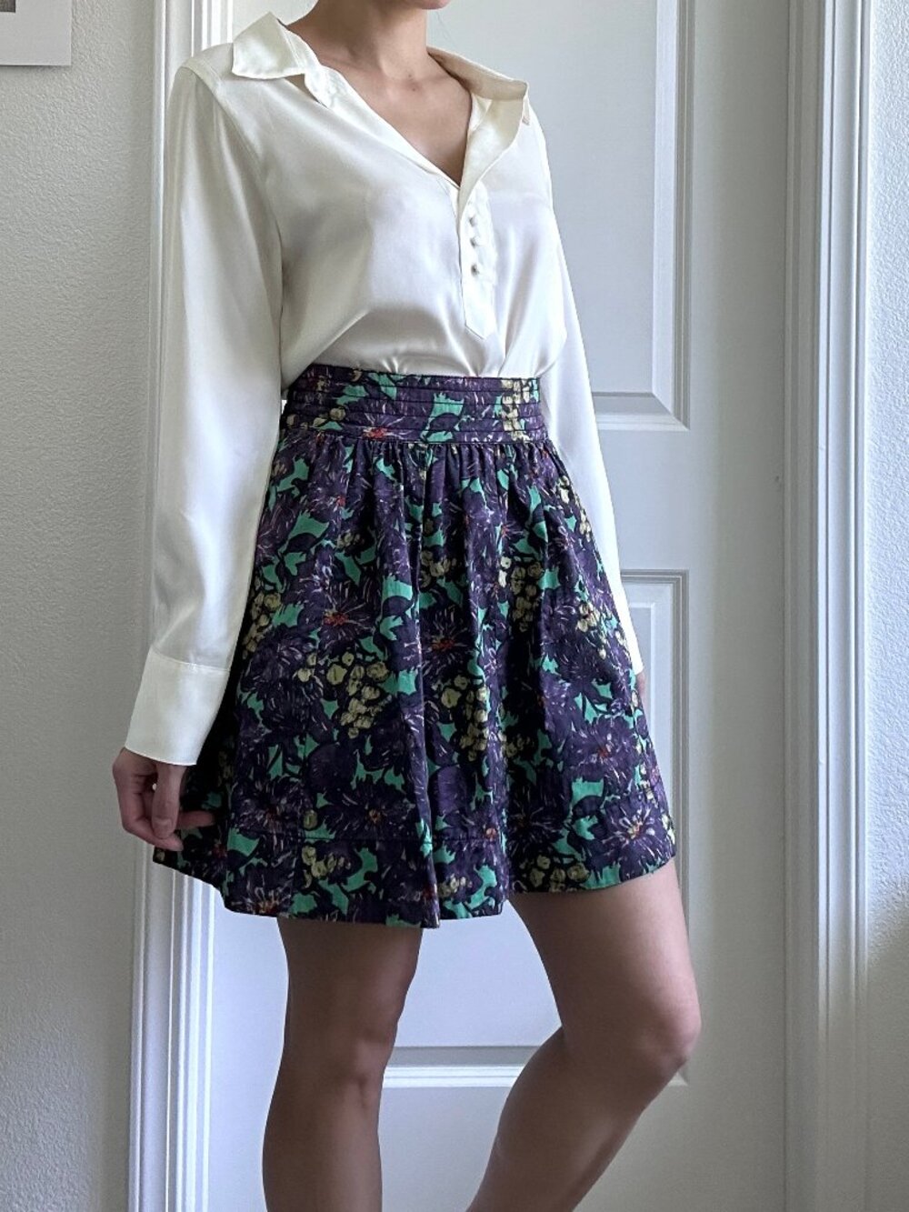 J. Crew Cotton Dark Purple Floral Pleated Mini Skirt size 4